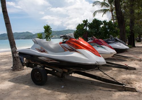 PHUKET THAILAND - JULY 252016 : Jet Ski Boat moored on the beach for the discerning traveler at Patong beach 252016 at Patong beach Phuket Thailand